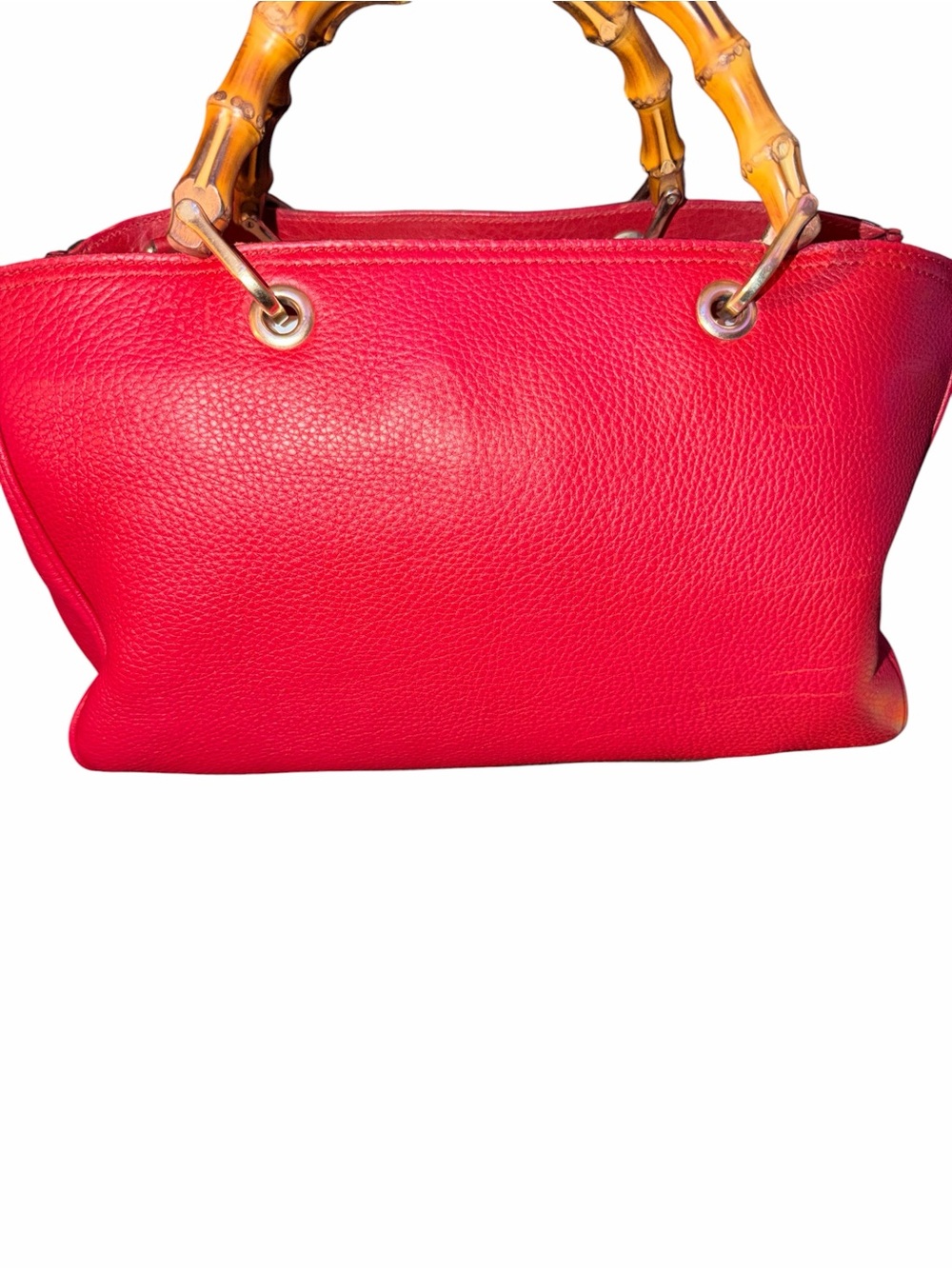 Gucci Red Pebbled Leather Bamboo Shopper Tote with Strap - Picture 8 of 11